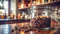 Coffee beans in glass jar. Toned photo Royalty Free Stock Photo