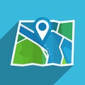 Map with pointer icon. Flat design style Royalty Free Stock Photo