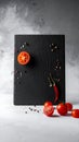 Mock-up for food bars cafes restaurant pizzerias with slate and tomato Royalty Free Stock Photo
