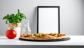 Mock-up for food bars cafes restaurant pizzerias with slate and tomato Royalty Free Stock Photo