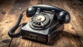 Retro rotary phone close-up on an old wooden desk. Vintage concept. Royalty Free Stock Photo