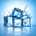 Ice cubes and splashing water on blue gradient background Royalty Free Stock Photo