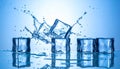 Ice cubes and splashing water on blue gradient background Royalty Free Stock Photo