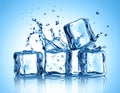Ice cubes and splashing water on blue gradient background Royalty Free Stock Photo