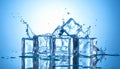 Ice cubes and splashing water on blue gradient background Royalty Free Stock Photo