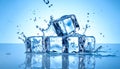 Ice cubes and splashing water on blue gradient background Royalty Free Stock Photo