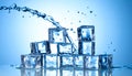 Ice cubes and splashing water on blue gradient background Royalty Free Stock Photo
