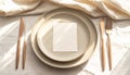 Elegant Minimalist Table Setting with Blank Card Mockup Royalty Free Stock Photo