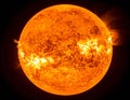A detailed image of the Sun, showcasing its dynamic surface with visible solar flares and prominences Royalty Free Stock Photo