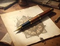 A classic wooden fountain pen with gold accents lies atop a piece of paper Royalty Free Stock Photo