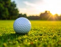 A close-up of a white golf ball resting on well-manicured grass Royalty Free Stock Photo