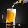 Closeup pour light ale beer in pint glass over black background Royalty Free Stock Photo