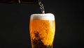 Closeup pour light ale beer in pint glass over black background Royalty Free Stock Photo