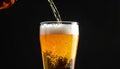 Closeup pour light ale beer in pint glass over black background Royalty Free Stock Photo