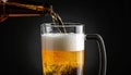 Closeup pour light ale beer in pint glass over black background Royalty Free Stock Photo