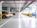 Blurred view of modern car parking garage Royalty Free Stock Photo