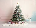 A simple and elegant Christmas tree design with soft decorations and decorative background Royalty Free Stock Photo