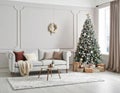 A simple and elegant Christmas tree design with soft decorations and decorative background Royalty Free Stock Photo