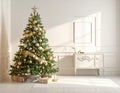 A simple and elegant Christmas tree design with soft decorations and decorative background Royalty Free Stock Photo