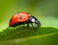Beautiful ladybug on leaf defocused background Royalty Free Stock Photo