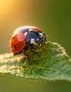 Beautiful ladybug on leaf defocused background Royalty Free Stock Photo