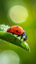 Beautiful ladybug on leaf defocused background Royalty Free Stock Photo