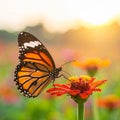 Closeup butterfly on flower in garden or field, nature background Royalty Free Stock Photo