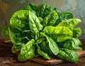 A bundle of fresh spinach with glossy, deep green leaves arranged on a rustic wooden surface Royalty Free Stock Photo