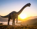 A digitally rendered image of a dinosaur, likely a Brachiosaurus, with a long neck and tail Royalty Free Stock Photo
