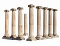 Eight classical Ionic columns, showcasing the distinct scroll-like volutes on their capitals Royalty Free Stock Photo