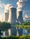 Nuclear Power Station - 3d Illustration Royalty Free Stock Photo