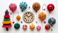 Handmade Crochet Christmas Decorations and Clock Royalty Free Stock Photo