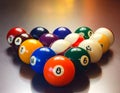 A set of billiard balls is arranged in a triangular formation Royalty Free Stock Photo