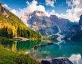 Pragser Wildsee, also known as Lake Braies, is set in the Dolomites of South Tyrol, Italy Royalty Free Stock Photo