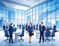 Modern office with large glass windows offering a panoramic city view Royalty Free Stock Photo