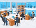 Modern office interior with multiple professionals engaged in various activities Royalty Free Stock Photo