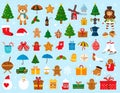 Holiday-themed illustration with various festive icons on a light blue background. Royalty Free Stock Photo