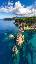 Aerial views of the rocks in the sea on a sunny day in the Costa Brava in Spain Royalty Free Stock Photo