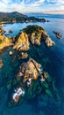 Aerial views of the rocks in the sea on a sunny day in the Costa Brava in Spain Royalty Free Stock Photo