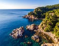 Aerial views of the rocks in the sea on a sunny day in the Costa Brava in Spain Royalty Free Stock Photo