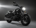 A classic motorcycle in a studio setting features a sleek, matte black finish Royalty Free Stock Photo