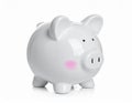 White ceramic piggy bank with pink cheeks on a clean white background Royalty Free Stock Photo