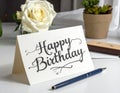 Birthday card with elegant calligraphy reading \