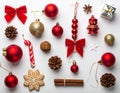 A festive arrangement of Christmas decorations and objects on a white background Royalty Free Stock Photo