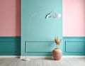 Contemporary interior featuring a pastel color scheme with teal and pink walls Royalty Free Stock Photo