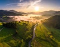 A breathtaking aerial view of a mountainous landscape at sunrise Royalty Free Stock Photo