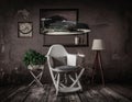 Vintage interior featuring a wooden floor and distressed walls Royalty Free Stock Photo