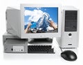 A vintage computer setup featuring a CRT monitor, tower, external floppy disk drive, keyboard Royalty Free Stock Photo
