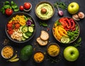 Assortment of fresh vegetables displayed on a dark surface Royalty Free Stock Photo