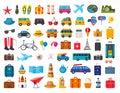 A vibrant collage of travel-related icons on a white background Royalty Free Stock Photo